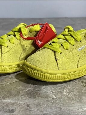 Puma Suede Kids LimeGreen/Yellow Suede Lace-Up Sneakers 356274 32~NEW